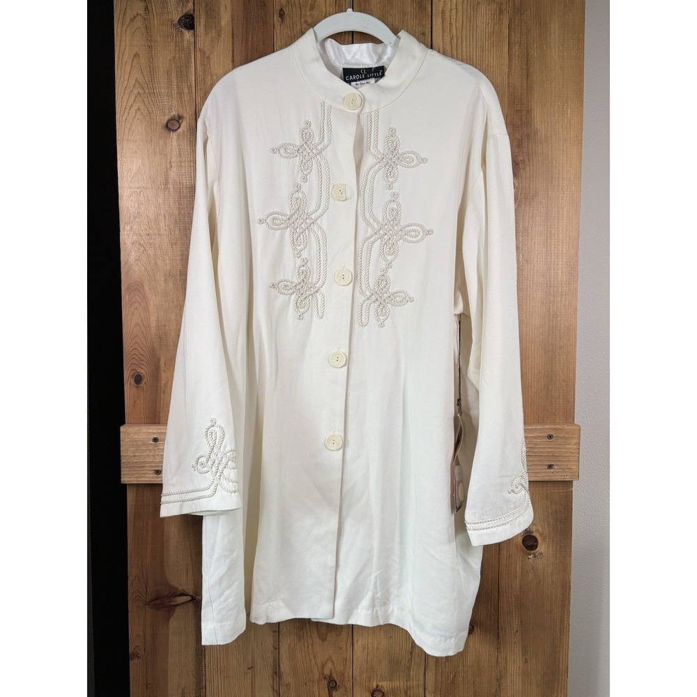 Vtg CAROLE LITTLE Long Sleeve Jacket Style tunic top button NEW Beige Womens 12